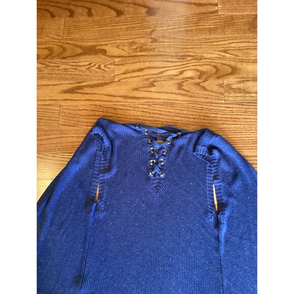 Chicos Blue Metallic Sweater Vest Back Laced Size 3 - Picture 3 of 4
